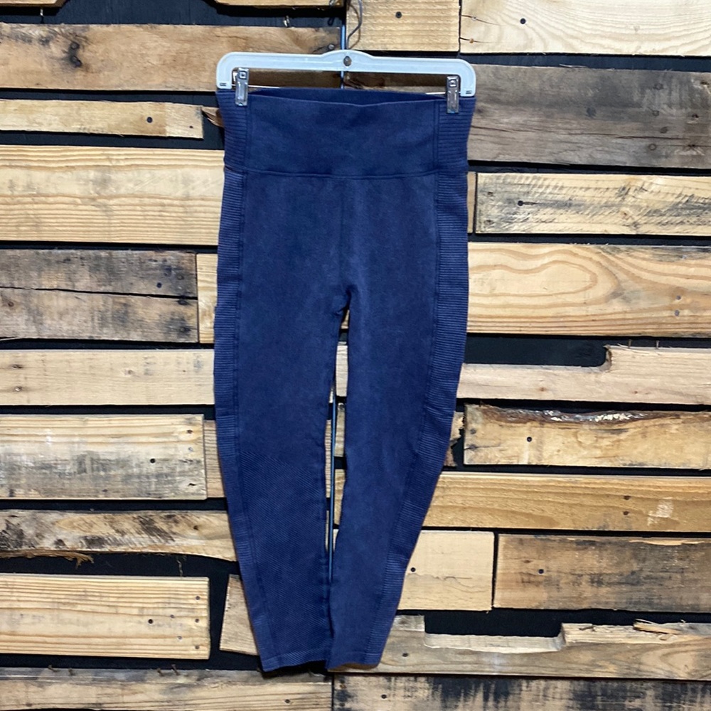 Harmony Balance Blue Ribbed High‎ Waisted Seamless 7/8 Leggings Small